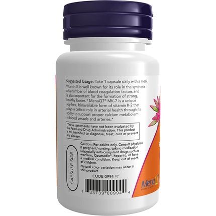 Now Supplements Vitamin K2 Mk-7 300Mcg Extra Strength Bone Health Support 60 Veg Capsules - Image 3