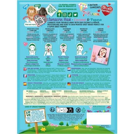 7Th Heaven Llamacorn Sheet Face Masks Skincare Set For Kids Aged 8+ Coconut & Papaya Calming Hydrating Moisturizing