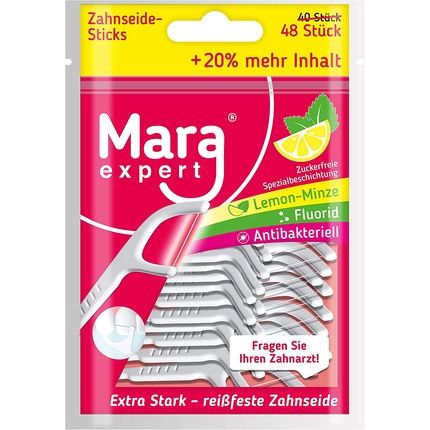 Mara Expert Dental Floss Sticks With Fluoride And Chlorhexidine Coating - Lemon Mint Ultra Glide 48 Sticks