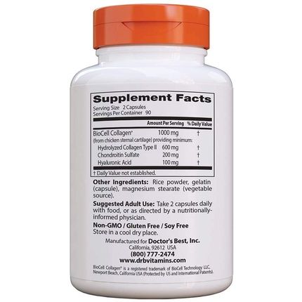 Doctor'S Best Hyaluronic Acid With Chondroitin Sulfate Featuring Biocell Collagen Joint Support 180 Count