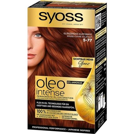 Syoss Oleo Intense Permanent Oil Colouration Hair Colour 5-77 Shiny Copper Red With Nourishing Oil And Ammonia Free 115Ml - Pack Of 3