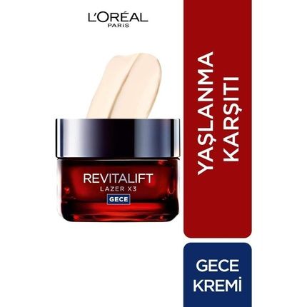 L'Oreal Paris Revitalift Laser X3 Care Night Cream With Hyaluronic Acid Anti-Aging Night Mask