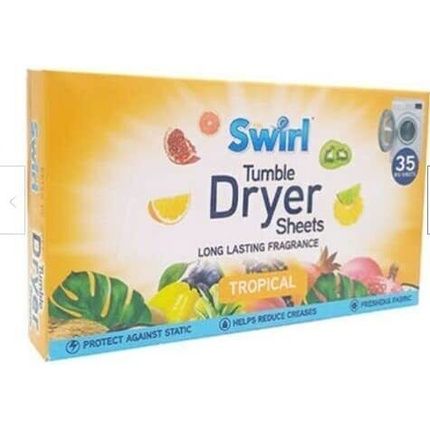 Swirl Tropical Tumble Dryer Sheets Pack Of 35 Reduce Creases Freshens Fabric