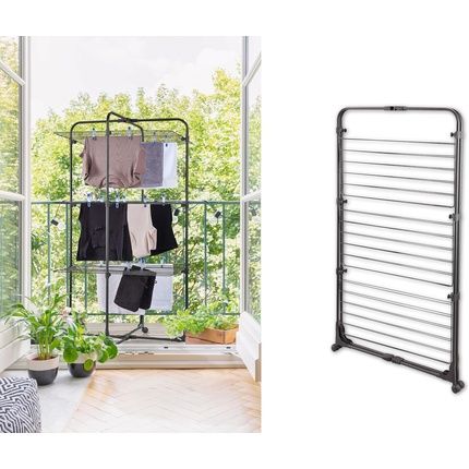Leifheit Classic Tower 270 Standing Clothes Airer Folding Clothes Rack For Outdoor & Indoor 27M Clothes Horse With Hooks For Hangers Black Line 270 - Image 3
