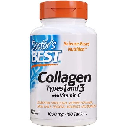Doctor'S Best Collagen Types 1 & 3 With Vitamin C 1000Mg 180 Tablets - Soy-Free And Gluten-Free