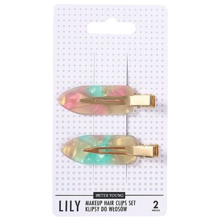 Sister Young Lily Makeup Hair Clips Set Pink And Green 2 Pieces