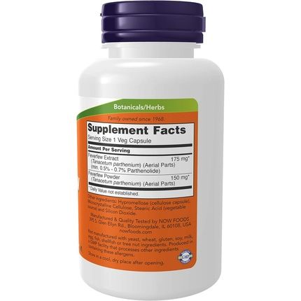 Now Foods Feverfew Veg Capsules 100Ct