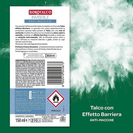 Borotalco Blue Invisible Spray Deodorant Formula Without Alcohol With Talc Barrier Effect 150Ml