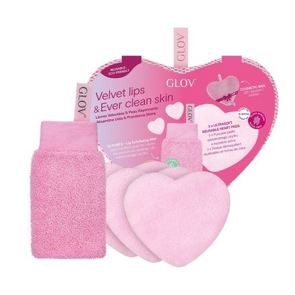 Glovset Velvet Lips Ever Clear Skin Scrubex Exfoliating Glove For Lips With Ultrasoft Reusable Heart Pads Cleansing Pads For Face X3