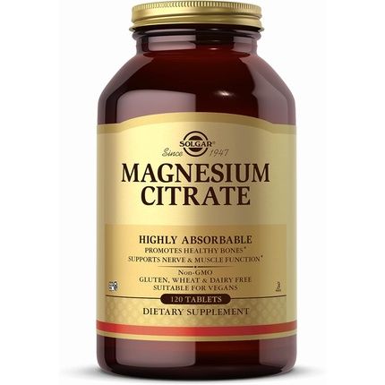 Solgar Magnesium Citrate 120 Tablets - Promotes Healthy Bones Supports Nerve Muscle Function - Highly Absorbable - Non-Gmo Vegan Gluten Free Kosher
