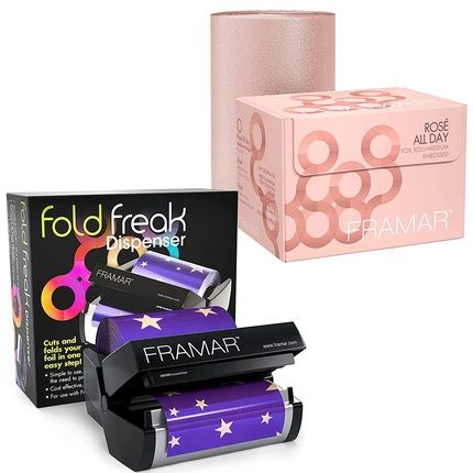 Framar Rose All Day Embossed Roll Aluminum Foil For Hair Highlighting Medium 320Ft With Fold Freak Foil Dispenser