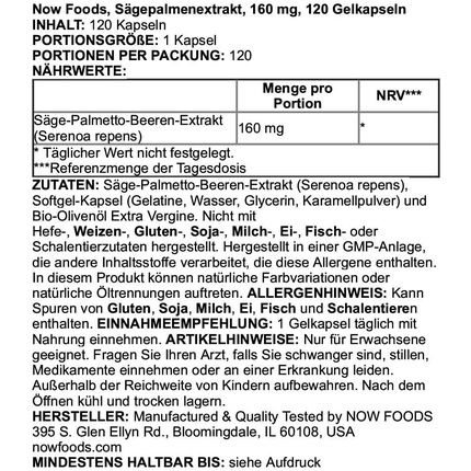 Now Foods Saw Palmetto Extract 160Mg Plant Extract 120 Softgels