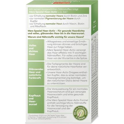 Merz Spezial Hair Activ Dragees Hair Vitamins For Healthy Full & Shiny Hair Dietary Supplement With Biotin Zinc & Natural Millet