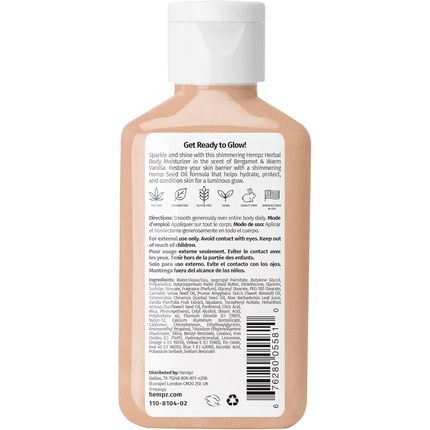 Hempz Body Lotion Glow Getter Mini Daily Moisturizing Cream With Shea Butter And Aloe