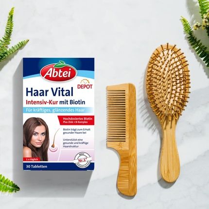 Abtei Hair Vital Intensive Treatment - High-Dose Biotin, Zinc, And Vitamin B Complex With Depot Effect - For Strong, Shiny Hair - Laboratory Tested, Vegan - 30 Tablets