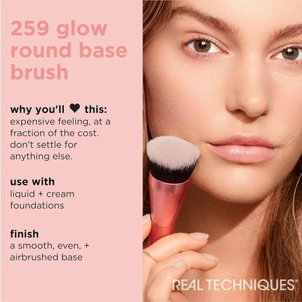 Real Techniques Glow Round Base Makeup Brush For Liquid And Cream Makeup Flat Top Foundation Brush Buffing Blending Coverage Dense Synthetic Bristles Vegan Cruelty Free 1 Count - Image 3