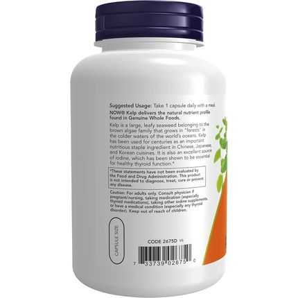 Now Supplements Kelp 325Mcg Natural Iodine Supports Healthy Thyroid Function Super Green 250 Veg Capsules - Image 3
