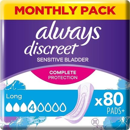 Always Discreet Incontinence Pads Women Long 80 High Absorbency Pads Odor Neutralizer 20 Count
