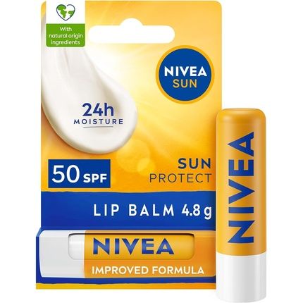 Nivea Sun Protect Caring Lip Balm Spf50 55Ml With Shea Butter 24H Moisture Lip Care No White Cast