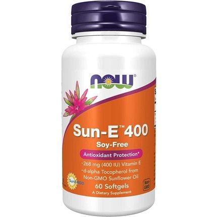 Now Sun-E 400 Iu With D-Alpha Tocopherol From Non-Gmo Sunflower Oil 60 Softgels