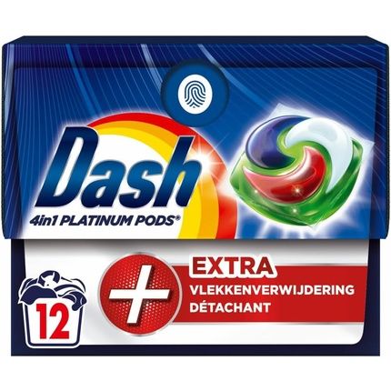 Dash 4-In-1 Platinum Pods Laundry Detergent Capsules Extra Stain Remover 12 Pieces