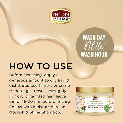 African Pride Moisture Miracle Aloe & Coconut Water Detangle & Condition Pre-Shampoo 12Oz
