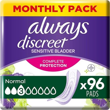 Always Discreet Incontinence Pads Women Normal Absorbency 3 96 Sanitary Towels Complete Protection For Bladder Leak Odor Neutralizer