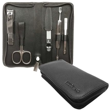 Pfeilring Solingen Manicure Set - 5 Pieces, Genuine Leather, Black