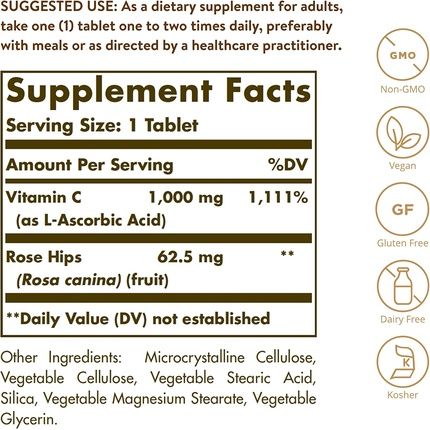 Solgar Vitamin C 1000Mg With Rose Hips Tablets 250 Count