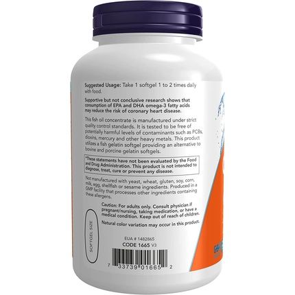 Now Ultra Omega-3 500 Epa And 250 Dha Cardiovascular Support 180 Fish Gelatin Softgels - Image 3