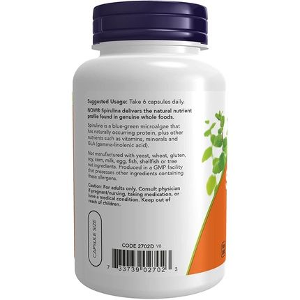 Now Natural Spirulina 500Mg With Beta-Carotene And Vitamin B-12 120 Veg Capsules - Image 3