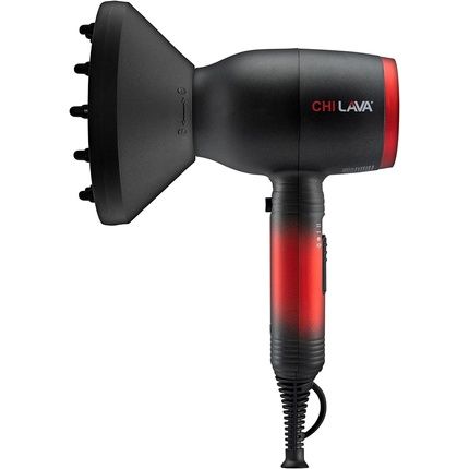 Chi Lava Hair Dryer Ionic With Diffuser And Concentrated Smoothing Nozzles Attachments Uses Lower Heat For Less Hair Damage Strengthens With Lava Minerals Ions Black