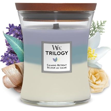 Woodwick Medium Hourglass Trilogy Scented Candle Calming Retreat With Crackling Wick Burn Time Up To 60 Hours