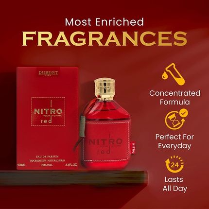 Nitro Red Eau De Perfum By Dumont Long Lasting Men'S Fragrance 3.4 Oz
