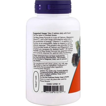 Now Foods Cal-Mag Calcium Magnesium B-Complex Vitamin-C 100 Tablets - Image 3