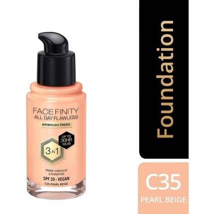 Max Factor Facefinity 3-In-1 All Day Flawless Liquid Foundation Spf 20 35 Pearl Beige