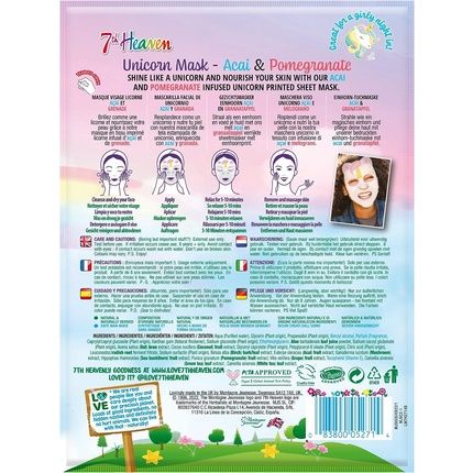 7Th Heaven Unicorn Face Sheet Mask With Acai And Pomegranate To Soothe And Nourish Skin