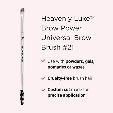 It Cosmetics Heavenly Luxe Brow Power Universal Brow-Transformer Brush #21 - Angled Brush + Spoolie Brush - For Natural-Looking, Polished Brows