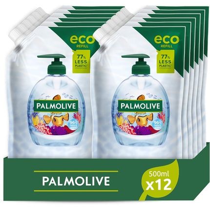 Palmolive Eco Refill Liquid Soap Aquarium 500Ml - Protects Against Bacteria - Vegan - 96% Natural Ingredients - Dermatologically Tested