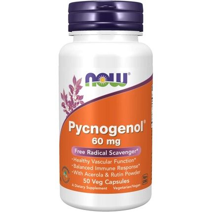Now Pycnogenol 60Mg With Acerola And Rutin Powder 50 Veg Capsules