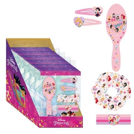 Princess Beauty Set With 1 Brush, 2 Hairpins, 4 Hair Ties, And 1 Fabric Hair Tie - Multicolor Inspired By Princesses - Original Product Designed In Spain