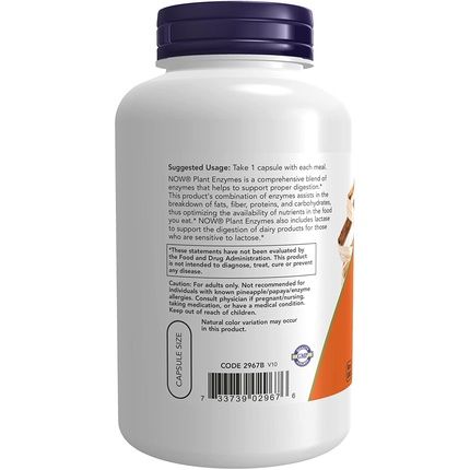 Now Plant Enzymes With Lactase, Protease, Papain And Bromelain 240 Veg Capsules - Image 3