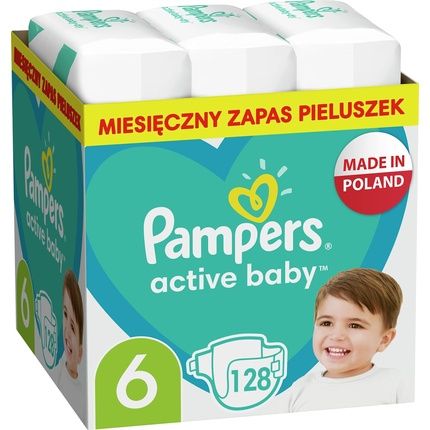 Pampers Baby Nappies Size 6 13-18Kg Active Baby Nappies, Pack Of 128
