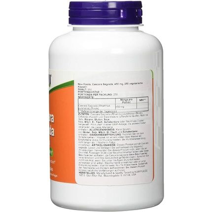 Now Cascara Sagrada 450Mg 250 Veg Capsules - Image 3