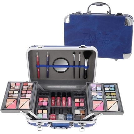 Zmile Cosmetics Traveller Blue Cosmetic Case Vegan Cosmetics With Make-Up Set For On The Go Traveling And As A Gift