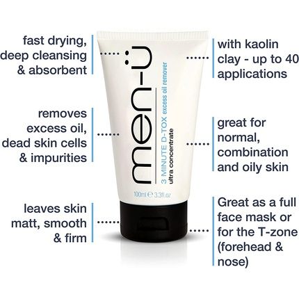 Men-U 3 Minute D-Tox Ultra Concentrate Vegan Face Mask For Men With Kaolin Clay And Witch Hazel 100Ml - Image 3