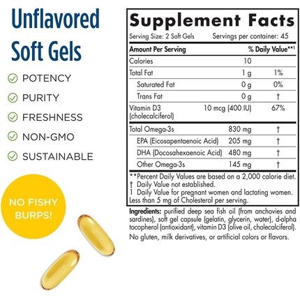 Nordic Naturals Pro Prenatal Dha Unflavored Soft Gels 90 Count 830Mg Omega-3 + 400 Iu Vitamin D3 - 45 Servings