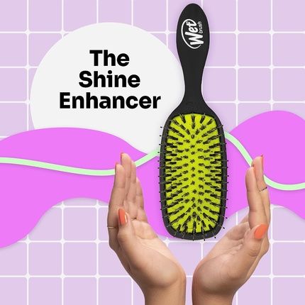 Wet Brush Shine Enhancer Paddle Hair Brush Black With Natural Boar Bristles - Pain-Free Detangling Brush For All Hair Types