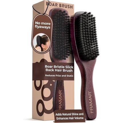 Framar Slick Back Hair Brush For Women - Boar Bristle