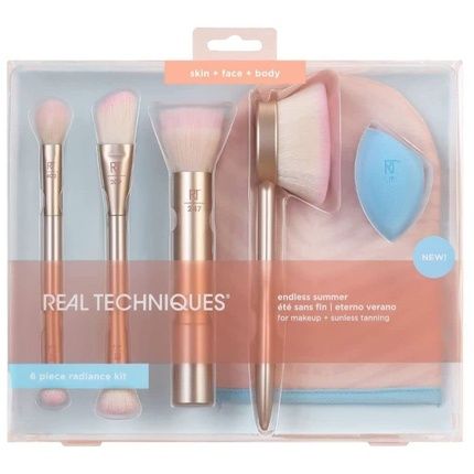 Real Techniques Endless Summer Makeup Brush Kit Premium Quality 6-Piece Set For Face Foundation And Powder